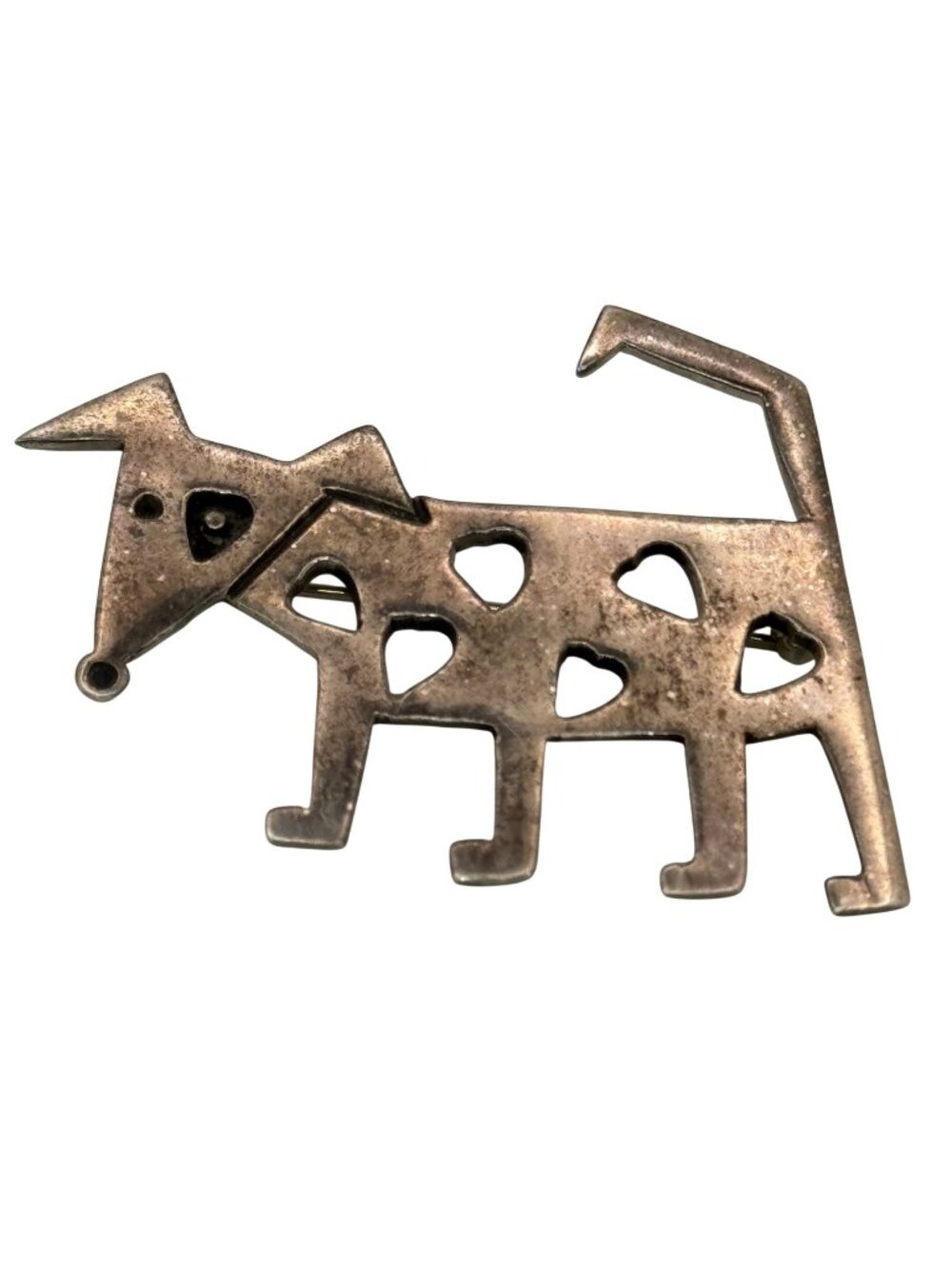 Sterling Silver Heart Dog Brooch Cutouts Handmade In Mexico Stamped .925 Terrier